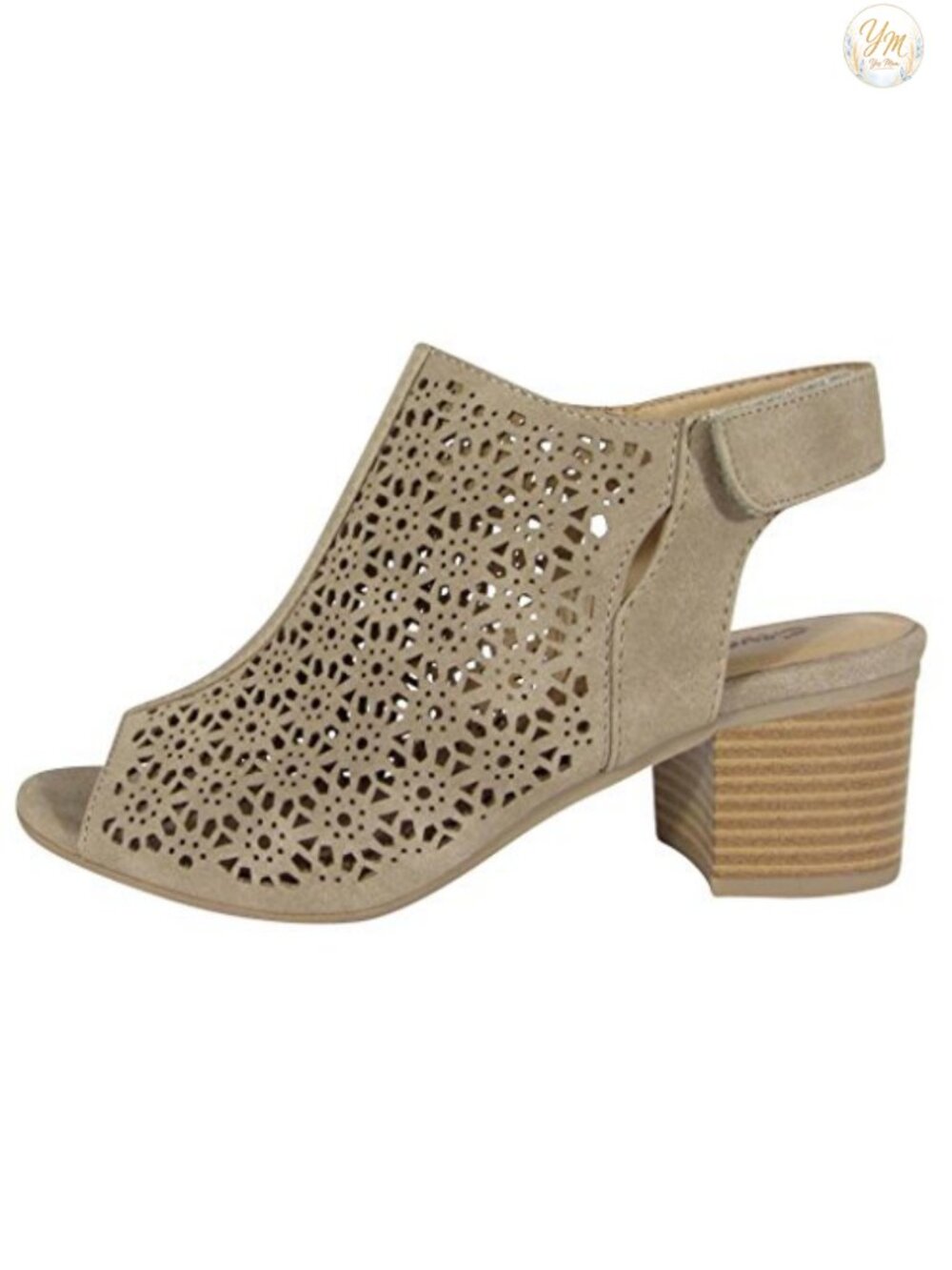 Caged Geometric Cut-Out Peep Toe Slingback Chunky Stacked Heel Ankle Bootie